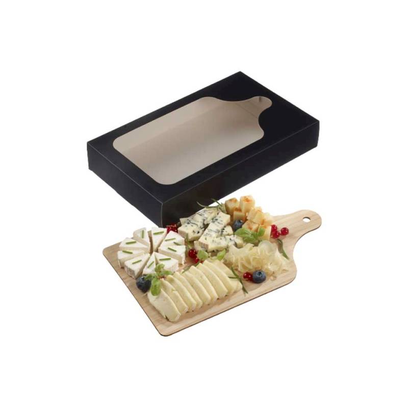 Bistro black cardboard cutting board box with window 11.81x7.08x1.96 inch