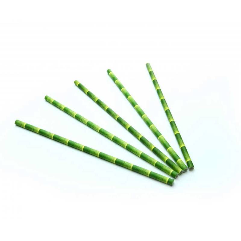 Cannucce Bamboo in carta biodegradabile verde cm 20