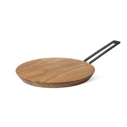 Life round wooden cutting board with steel handle 9.84 inch