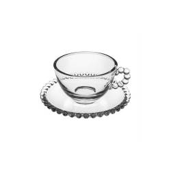 Tazza cappuccino con piatto Marble in vetro cl 20
