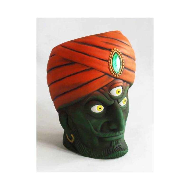 The Hypnotist Emerald green and orange ceramic Tiki mug 18.60 oz.