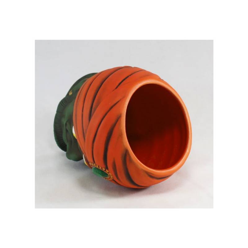 The Hypnotist Emerald green and orange ceramic Tiki mug 18.60 oz.