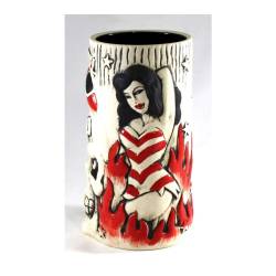 Vince Ray's Voodoo Idol red and white ceramic Tiki mug 18.60 oz.
