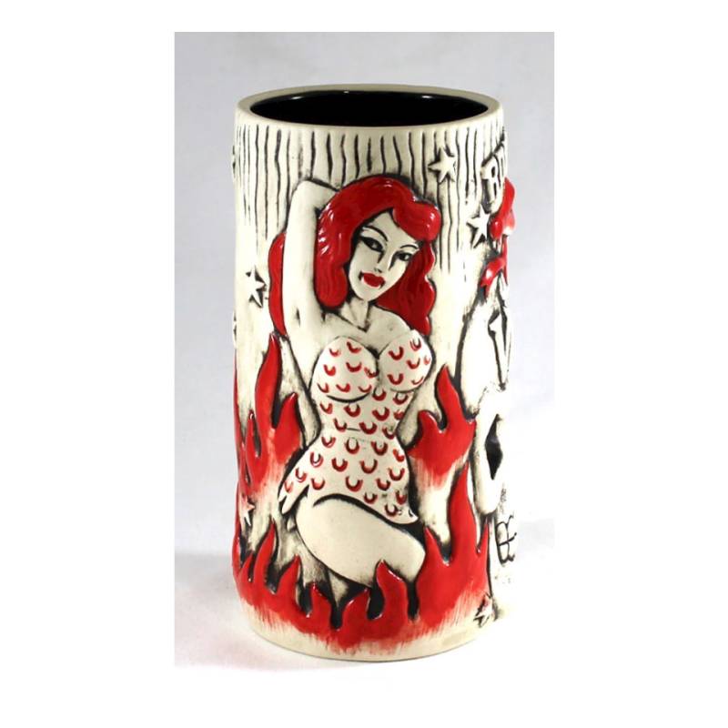 Vince Ray's Voodoo Idol red and white ceramic Tiki mug 18.60 oz.