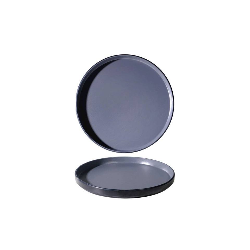 Nordic grey and black melamine flat plate 7.87 inch