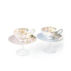 100% Chef Tea Cup Versailles light blue and pink floral decoration porcelain 6.76 oz.