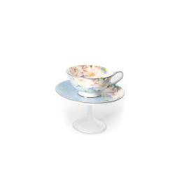 100% Chef Tea Cup Versailles light blue and pink floral decoration porcelain 6.76 oz.