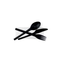 Black Refork cutlery trio with napkin
