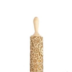 Rolling pin with beechwood swivel handles floral decoration cm 43x6