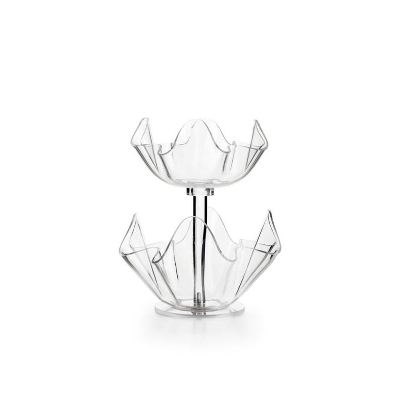 Soporte para bolsitas Onda de plexiglás transparente de 2 pisos