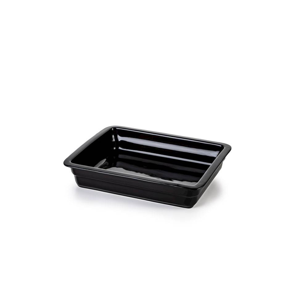 Rectangular Gastronomy 1/2 black porcelain dish cm 32x26.5x6.5