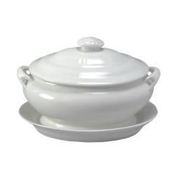 White porcelain oval tureen with lid and plate lt 2