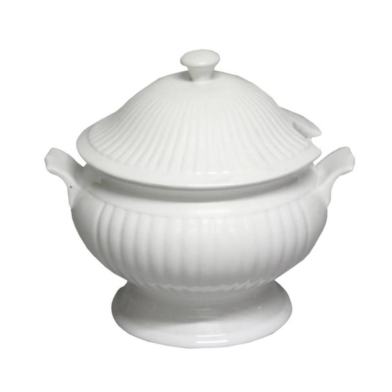 Sopera acanalada con tapa en porcelana blanca lt 3