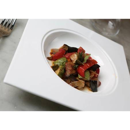 Plato de fondo cuadrado de porcelana blanca Phoemics con impresión redonda cm 26