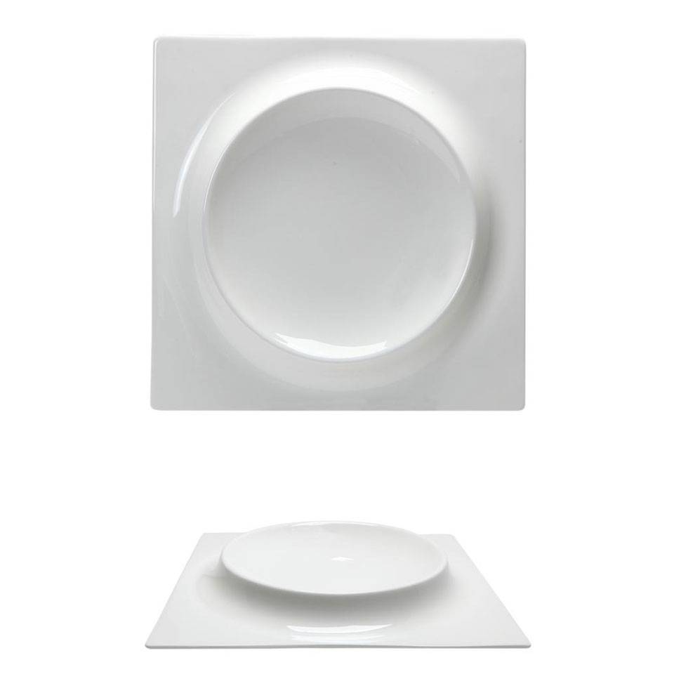 Phoemics white porcelain round relief square plate 25.5 cm