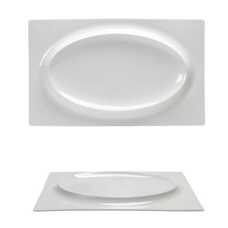 Rectangular plate with oval relief Phoemics in white porcelain 30.5x19 cm