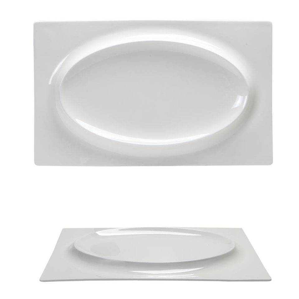 Phoemics white porcelain oval relief rectangular plate 36x22 cm