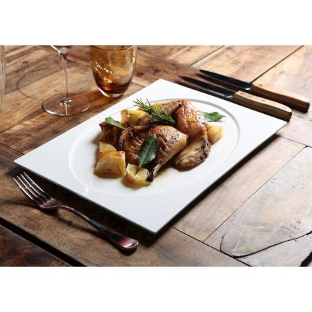 Plat rectangulaire Phoemics avec impression ovale en porcelaine blanche 31x22 cm