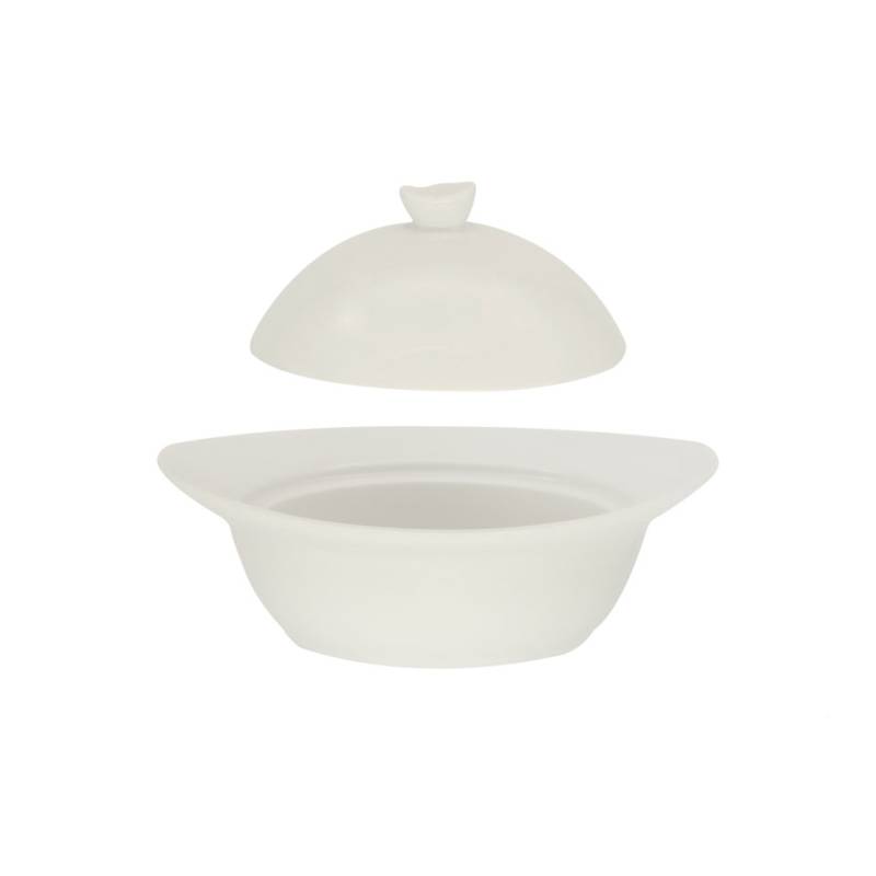 Cocotte ovale con coperchio in porcellana bianca cm 16,6x14,3x9