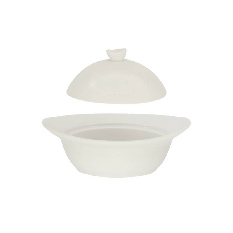 Cocotte ovale con coperchio in porcellana bianca cm 16,6x14,3x9