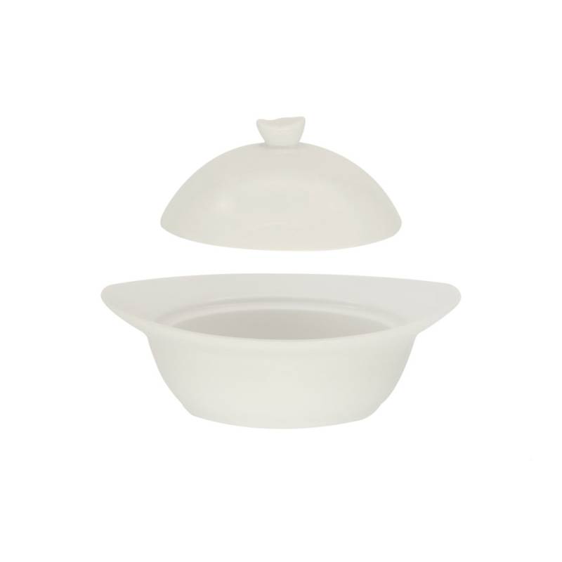 White porcelain oval cocotte with lid cm 16.6x14.3x9