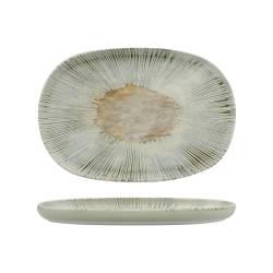 Ninphea grey stoneware oval tray with decoration 33x23 cm
