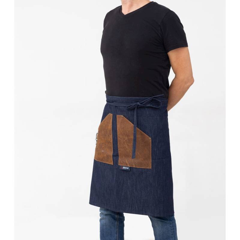 Waist apron Beccaccina in denim and leather pockets cm 56x90