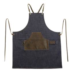 Apron with bib and pocket Canapiglia jeans and leather piping cm 70x80