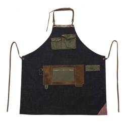 Apron with bib and pocket Moretta jeans and leather piping cm 82x88
