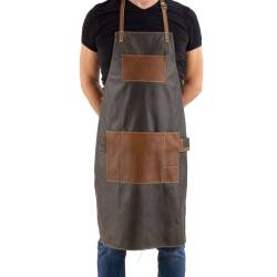 Apron with bib and pockets Cormorant leather brown cm 60x85