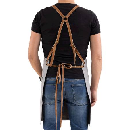 Apron with bib and pocket Ciosso canvas beige with leather trim cm 68x78