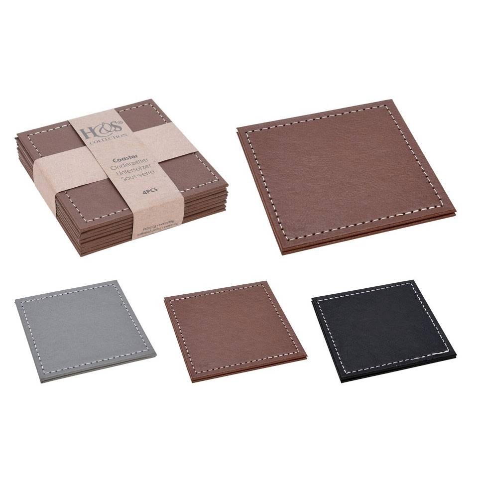 Grey leatherette square coaster 10x10 cm