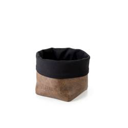 Ciopa square bread holder in brown and black cotton and leather 11.5x11.5x17.5 cm