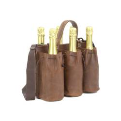 Borsa porta bottiglie 6 posti Inbriaghea in pelle marrone con tracolla