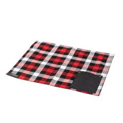 Ponente rectangular placemat with cutlery pocket in red and black plaid canvas 47x39 cm