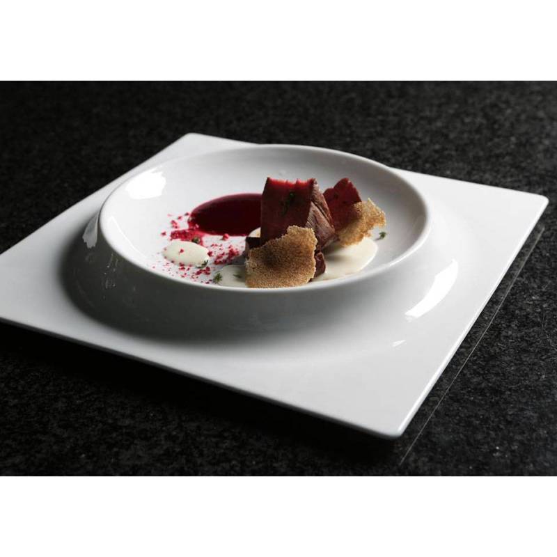 Phoemics white porcelain round relief square plate cm 31.5