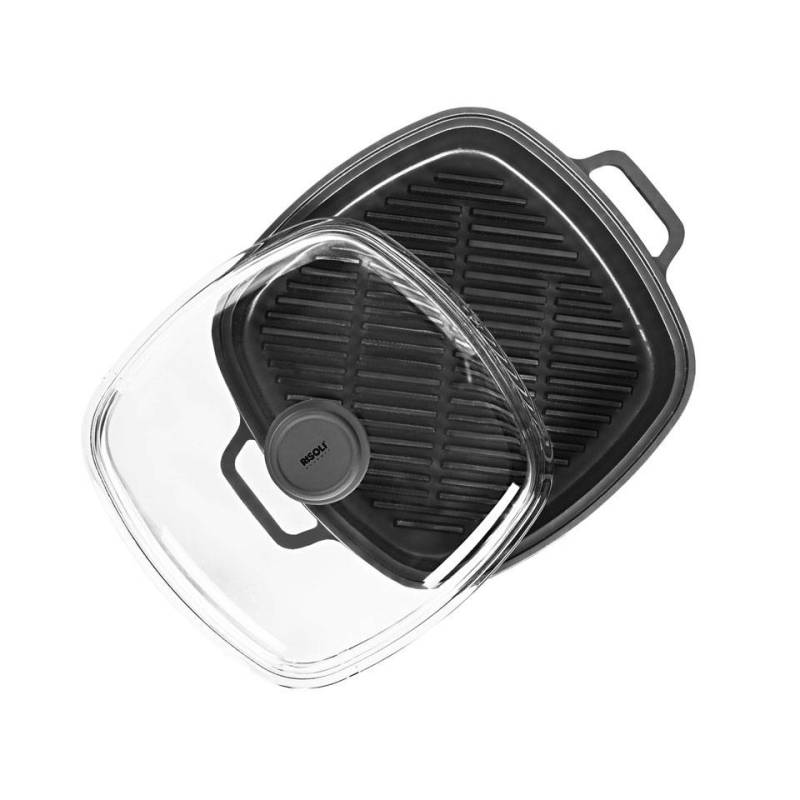 Vaporiera grill rigata con coperchio Risolì in alluminio antiaderente cm 26x26