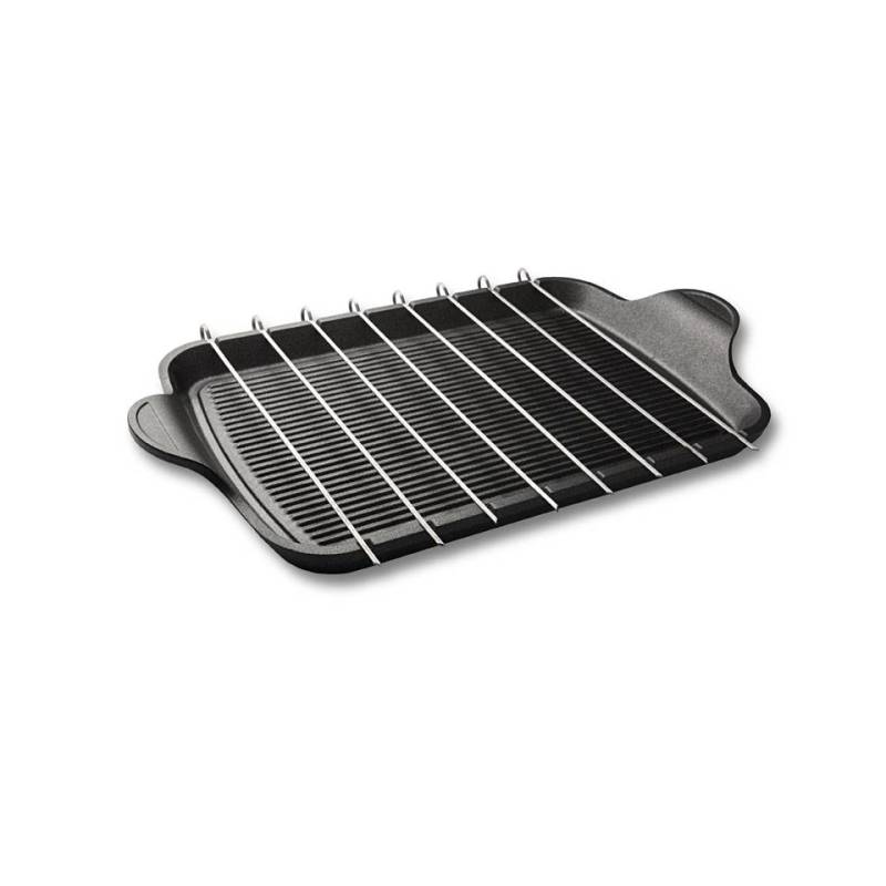 Risolì ribbed grill plate with 8 nonstick aluminum skewers cm 47x26