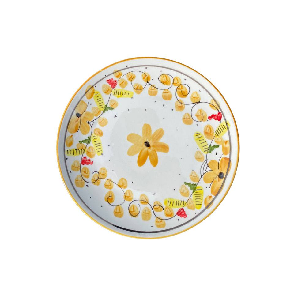 Maritime Venezia white porcelain flat plate with yellow flowers cm 28