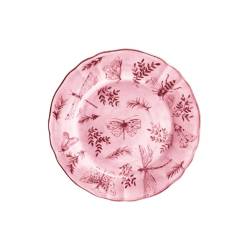 Piatto piano Sonia Pink in porcellana bianca e rosa con decoro farfalle cm 28
