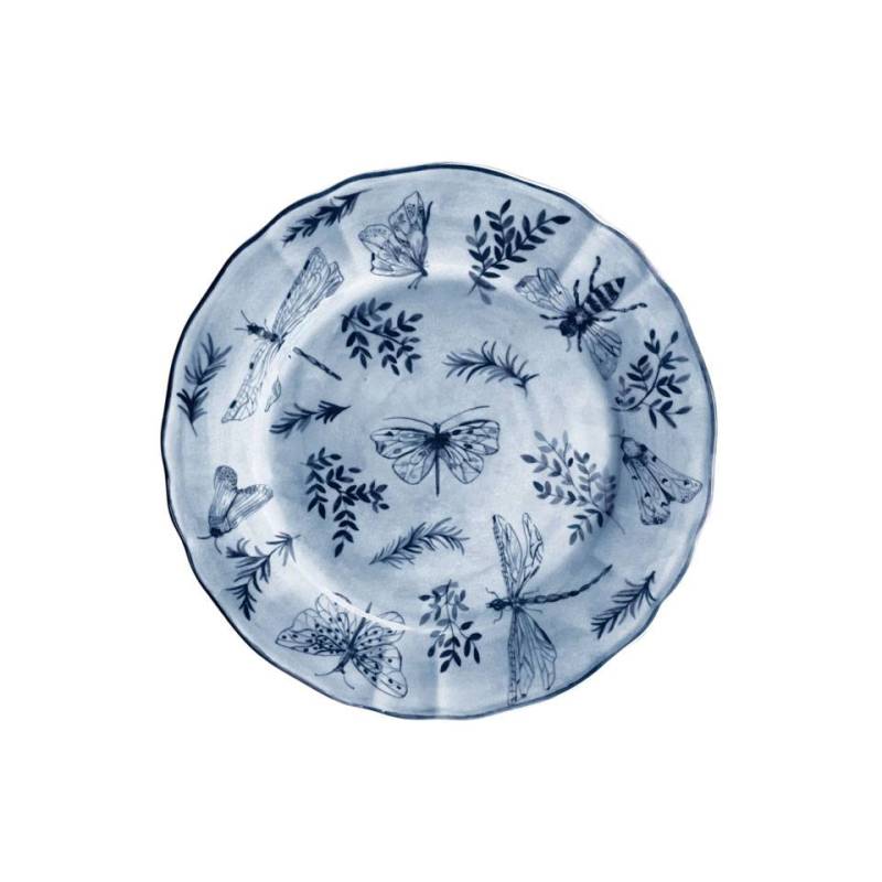 Sonia Blue blue and white porcelain flat plate with butterfly decoration cm 28