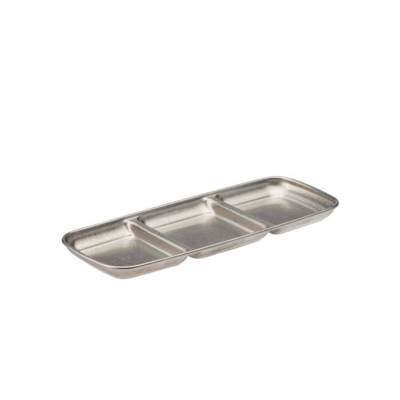 Piattino 3 scomparti appetizers Artemis in acciaio vintage cm 22,5x9