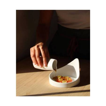 Organic Gochi Uncle appetizer saucer in matt white porcelain 14.5x9.2 cm