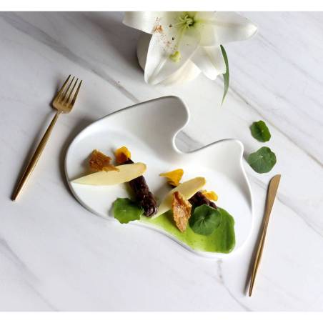 Organic Gochi Twins matt white porcelain appetizer plate 24.5x12x9.7 cm
