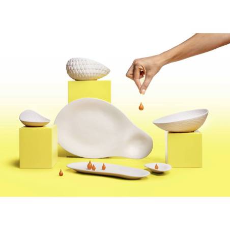 Organic 2 compartment Tears Duo plate in matt white porcelain 34.5x20 cm