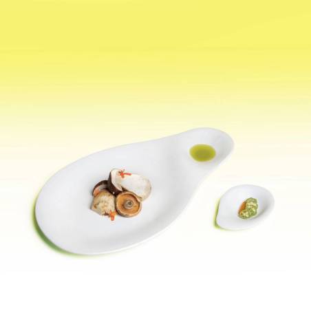 Organic 2 compartment Tears Duo plate in matt white porcelain 34.5x20 cm