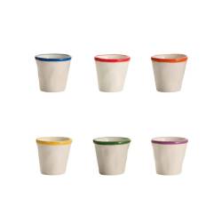 Bicchiere caffè Rim Zafferano in ceramica avorio con rigo di colori assortiti cl 7