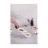 White porcelain 3-compartment appetizer dish with wooden handle cm 38.5x10x4.8