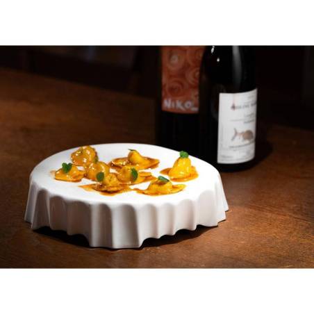 Porte-gâteau rond en porcelaine blanche plissée 18 cm