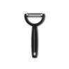 Victorinox Ypso stainless steel potato peeler with serrated blade and black handle